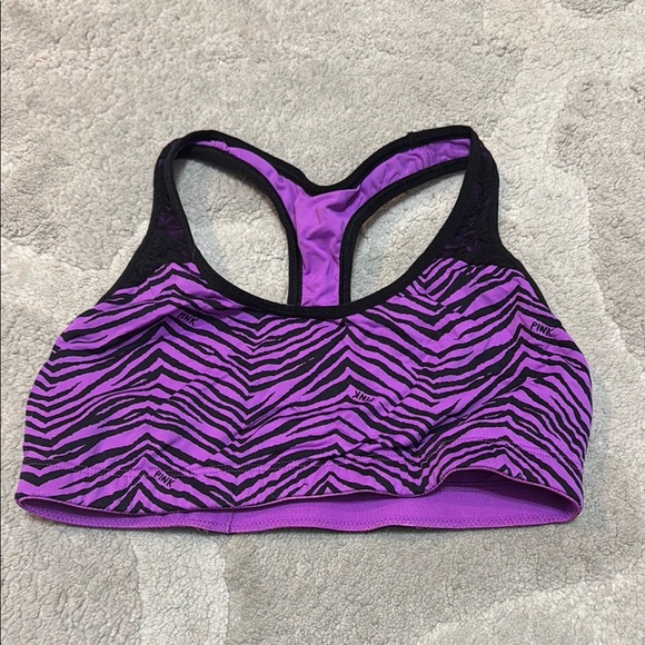 PINK Victoria's Secret Purple Black Zebra Print Sports Bra - Picture 1 of 3